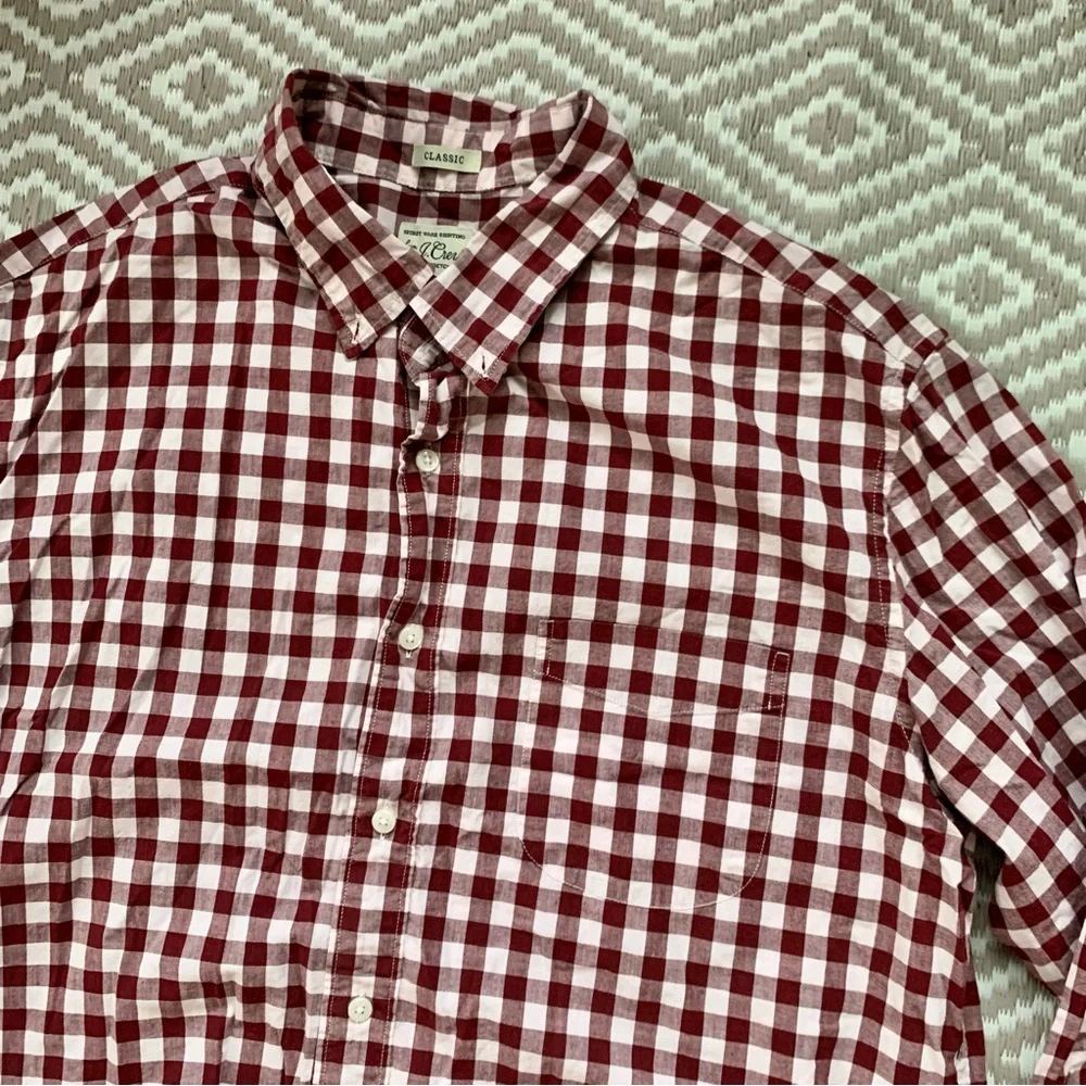 J. Crew Plaid Gingham Checkered Long Sleeve Button Down Men's Red Shirt Large